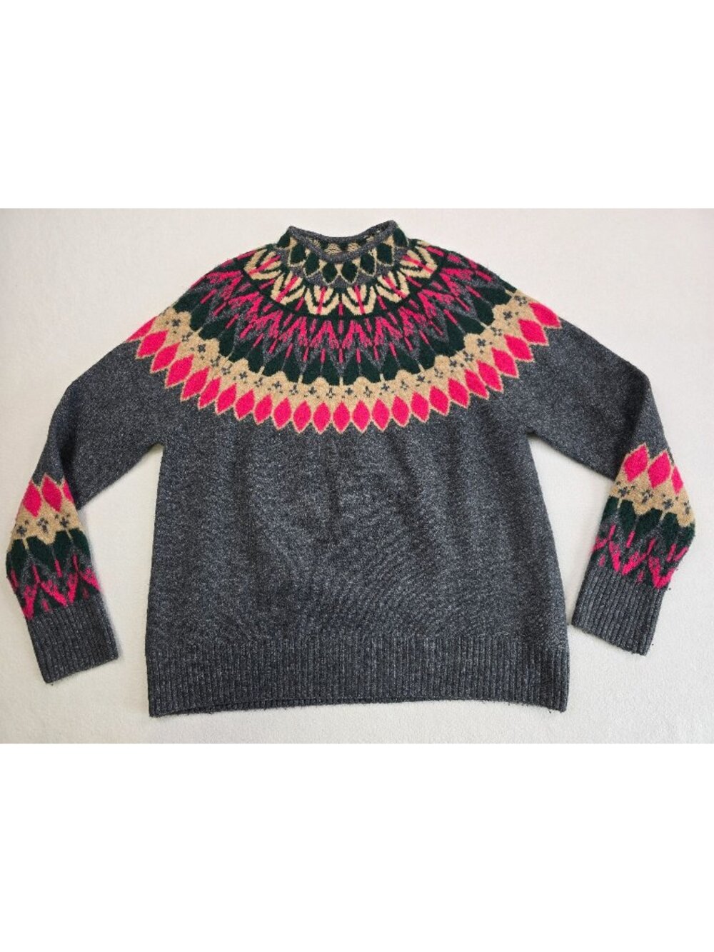 Vince Camuto Womens XS Geometric Pattern Sweater Fair Isle Funnel Neck